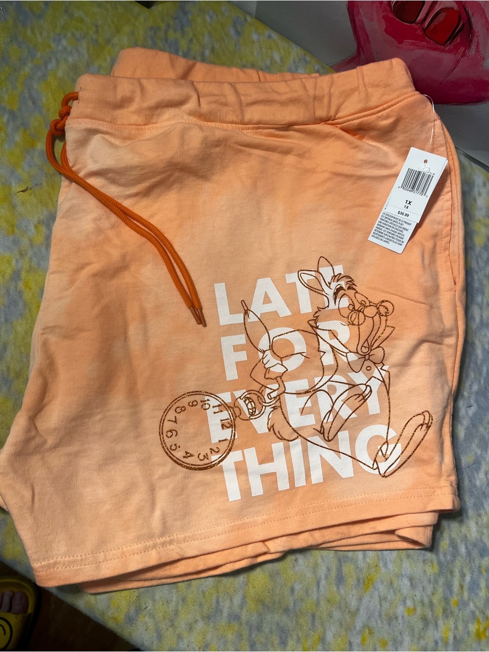 Disney Peach Athletic Lounge Shorts with Orange Drawstring
